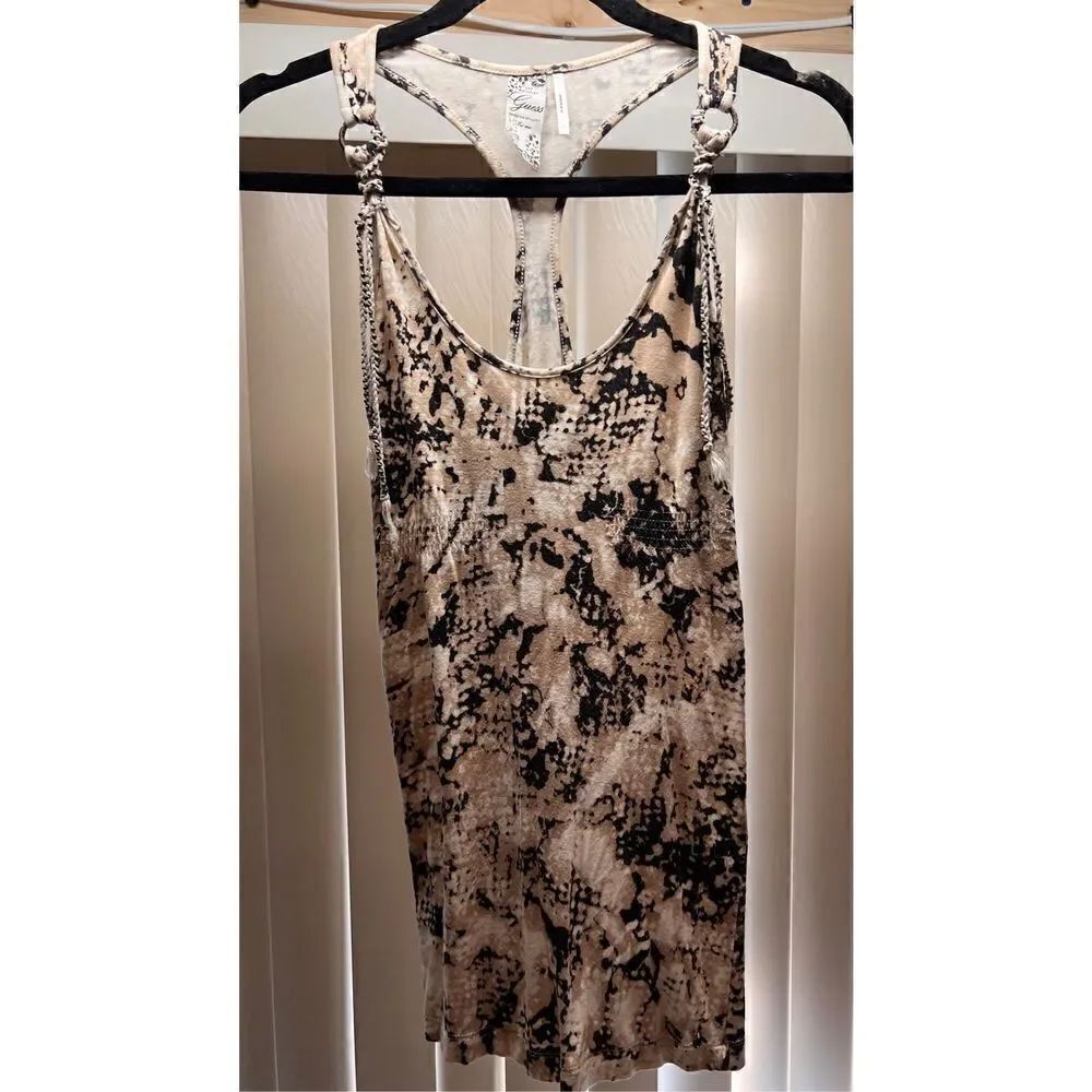 Guess Women's Snake Print Racerback Tank Top Sleeveless Brown Black Size XS